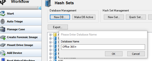 Creating a new database in OSForensics (Method 3)