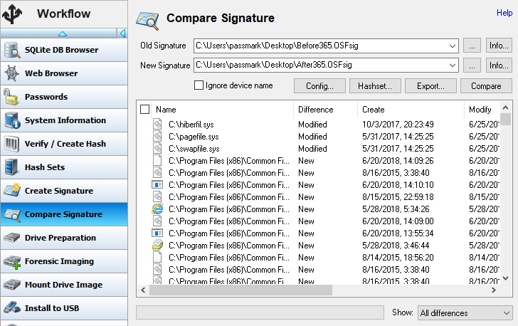 Compare file signatures