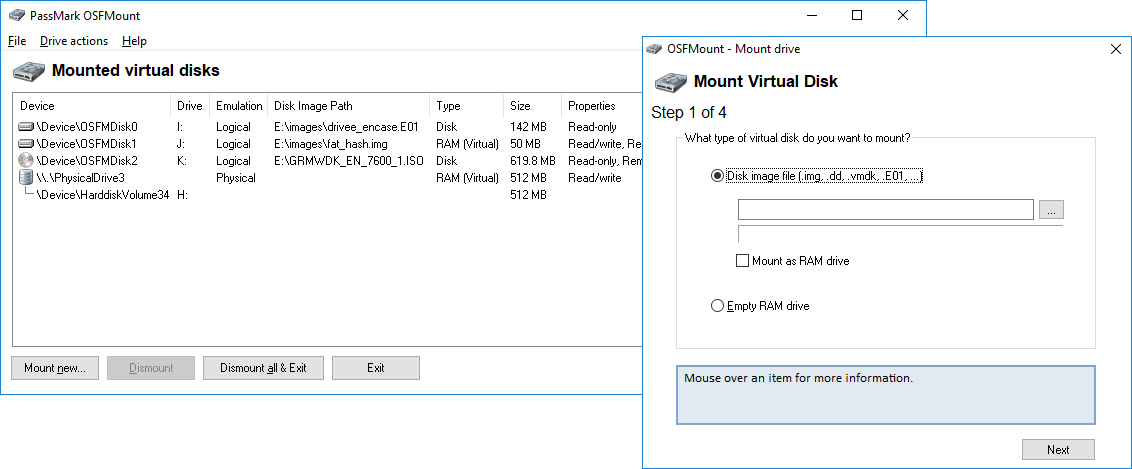 Screenshot of OSFMount